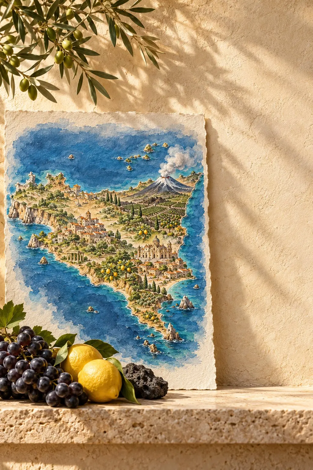 Illustrierte Landkarte der Region Sizilien auf Papier im Sonnenlicht