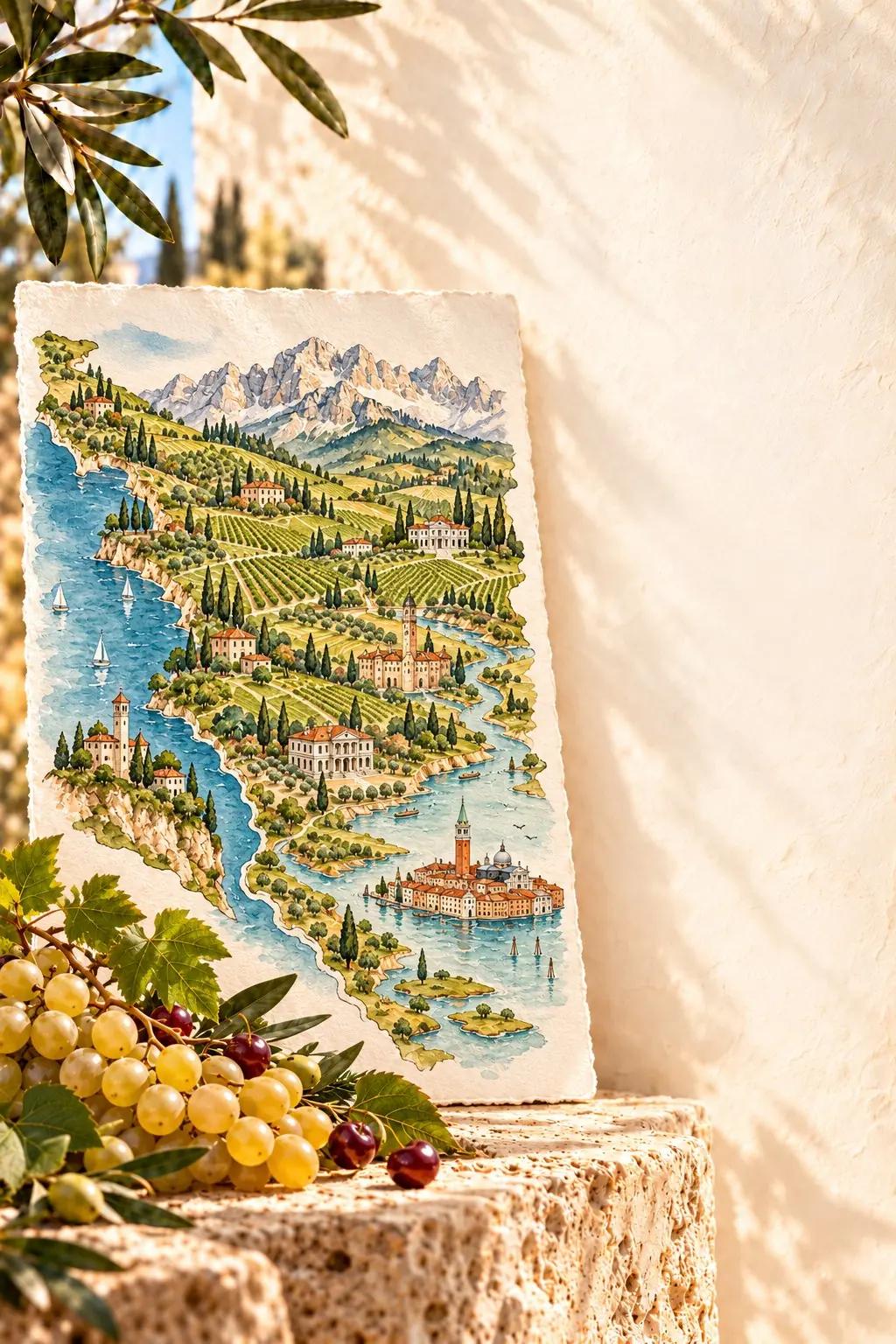 Illustrierte Landkarte der Region Venetien auf Papier im Sonnenlicht