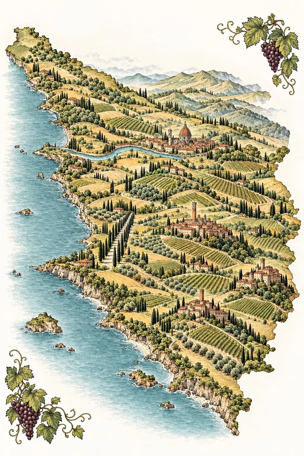 Ilustrowana mapa regionu Toskania